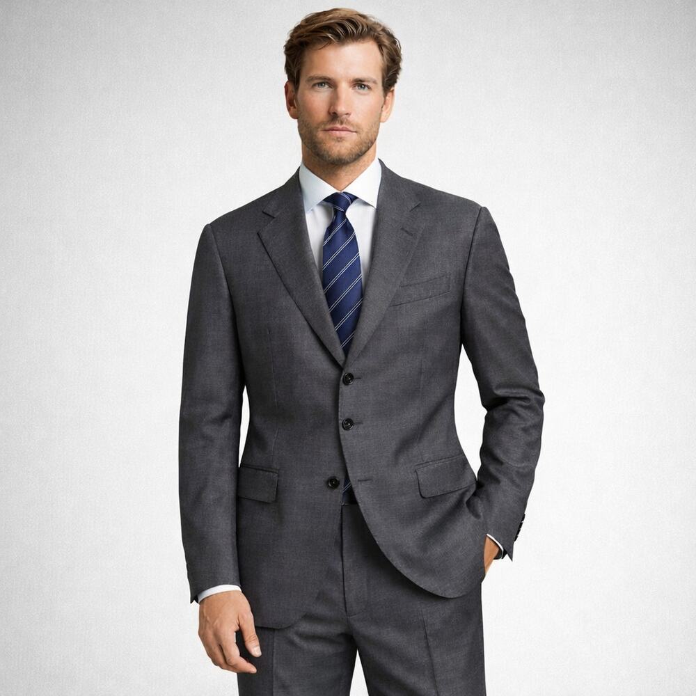 ETRO Milano 3 Button Wool Silk Suit jacket and pant in gray size 56